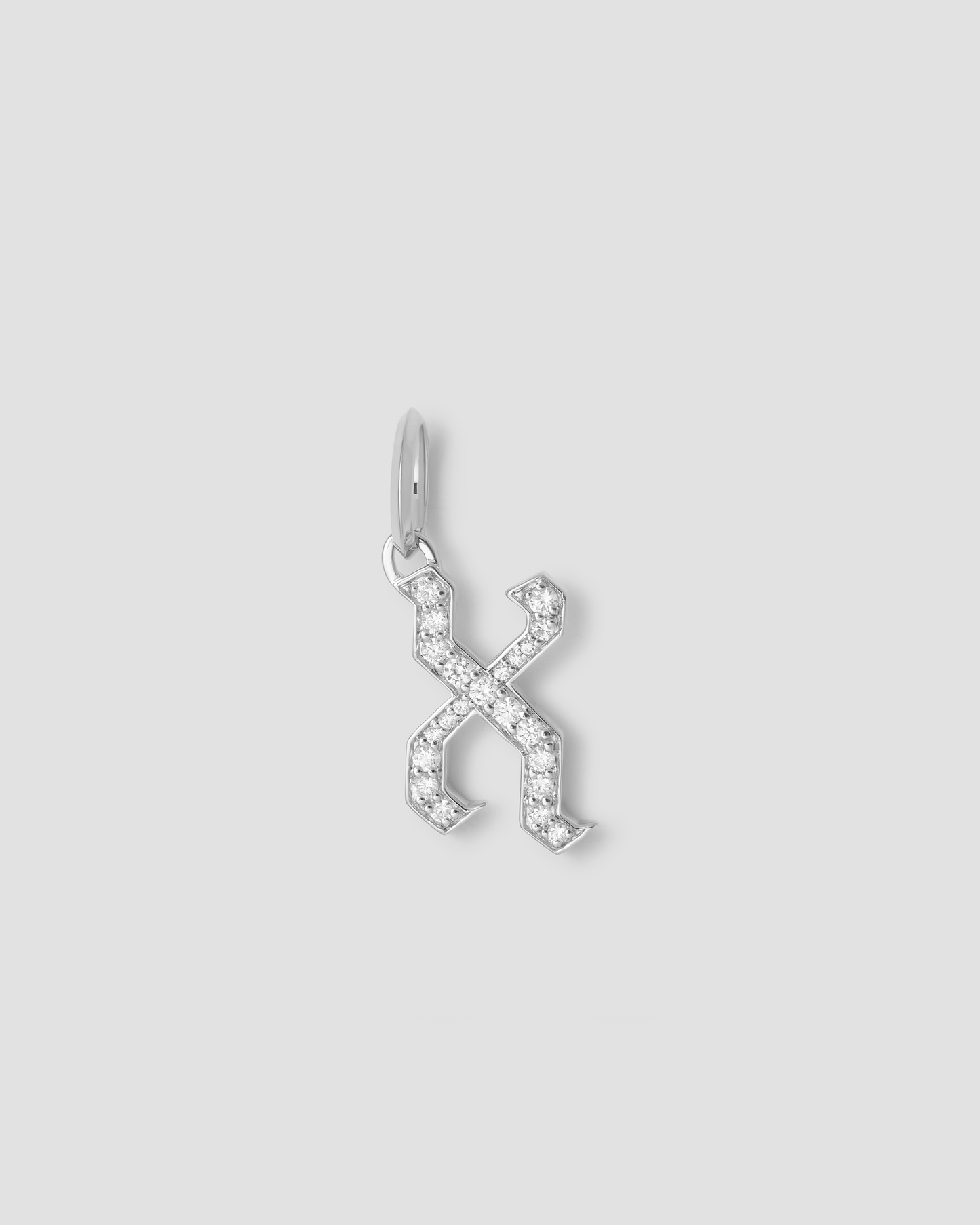 Capital Gothic Letter Charm with Pavé White Diamonds