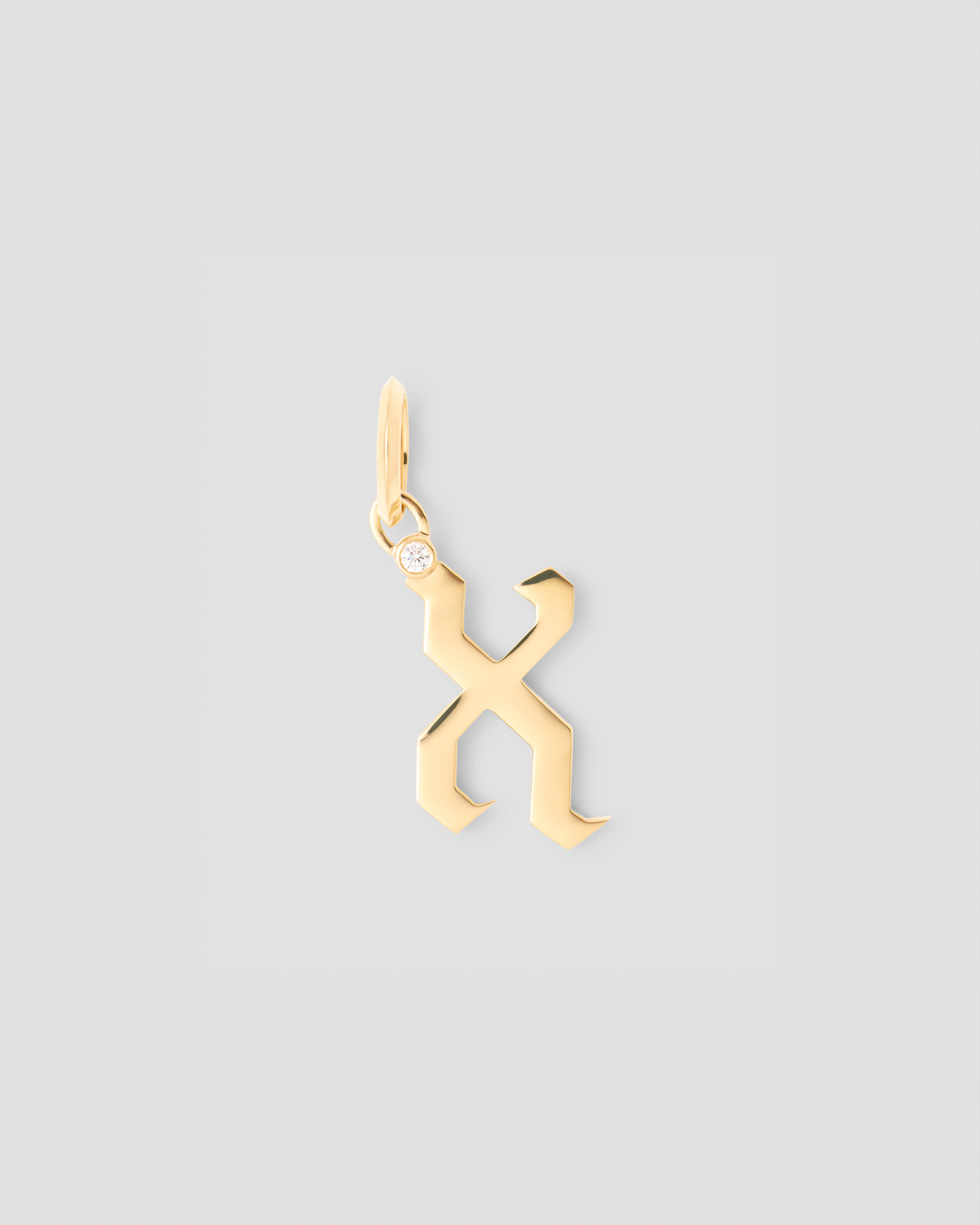 Capital Gothic Letter Charm with Diamond in 18K Yellow Gold