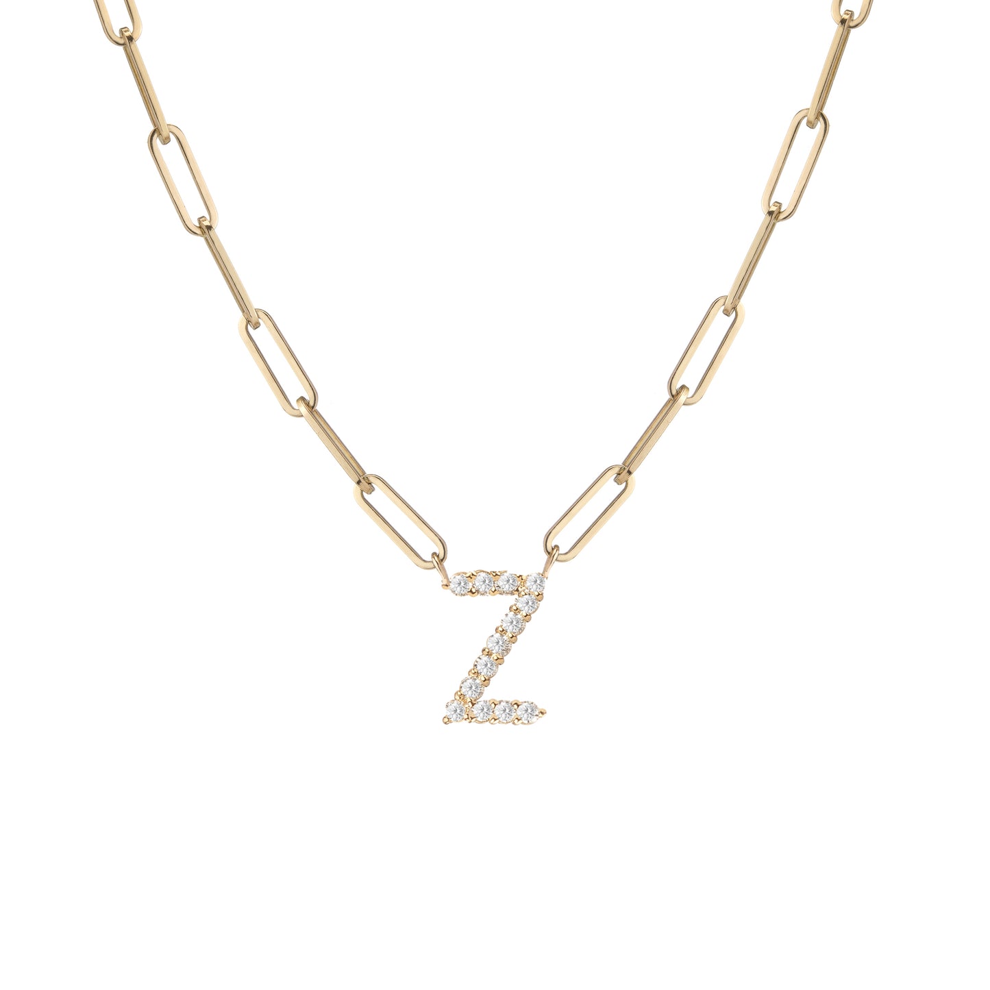 Floating Diamond Minimal Block Letter Pendant - 18K Yellow Gold