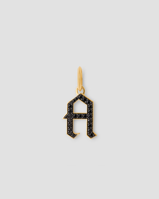 Capital Gothic Letter Charm with Pavé Black Diamonds