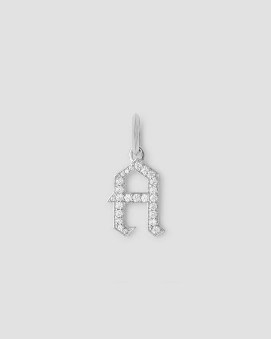 Capital Gothic Letter Charm with Pavé White Diamonds
