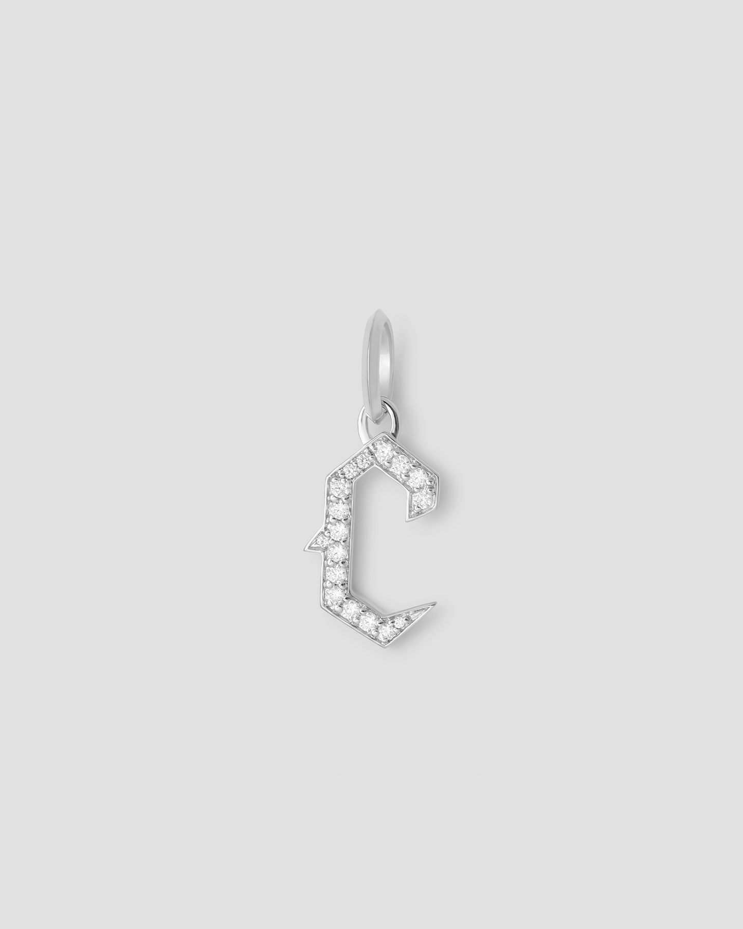 Capital Gothic Letter Charm with Pavé White Diamonds