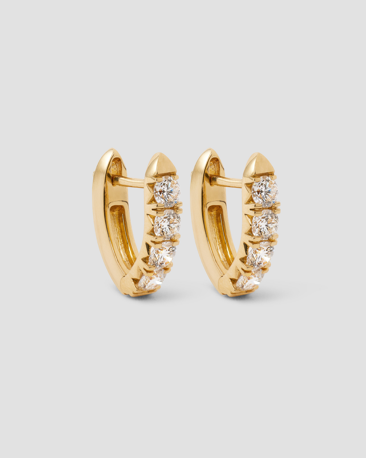 Lab Diamond Round Cut Huggie gold earring - front view | lab grown diamond earrings