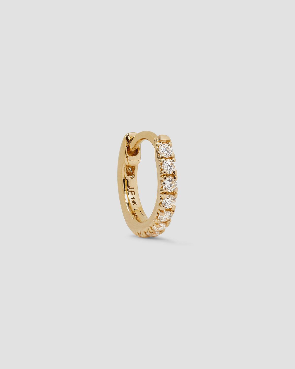 18K Essential Pavé Tiny Huggie gold earring - front view | diamond huggie earrings