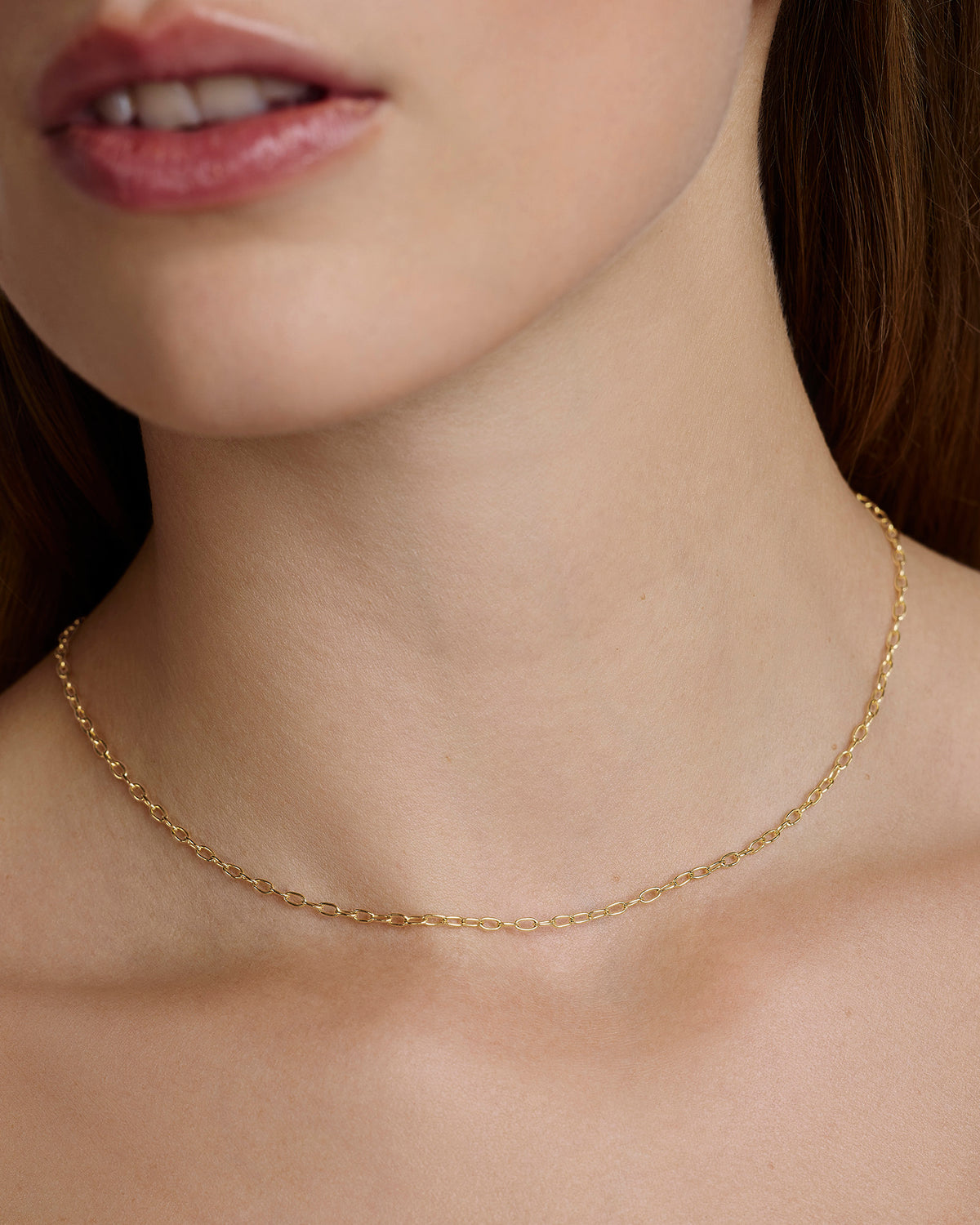 Small Link Chain necklace - close-up detail | womens gold chain