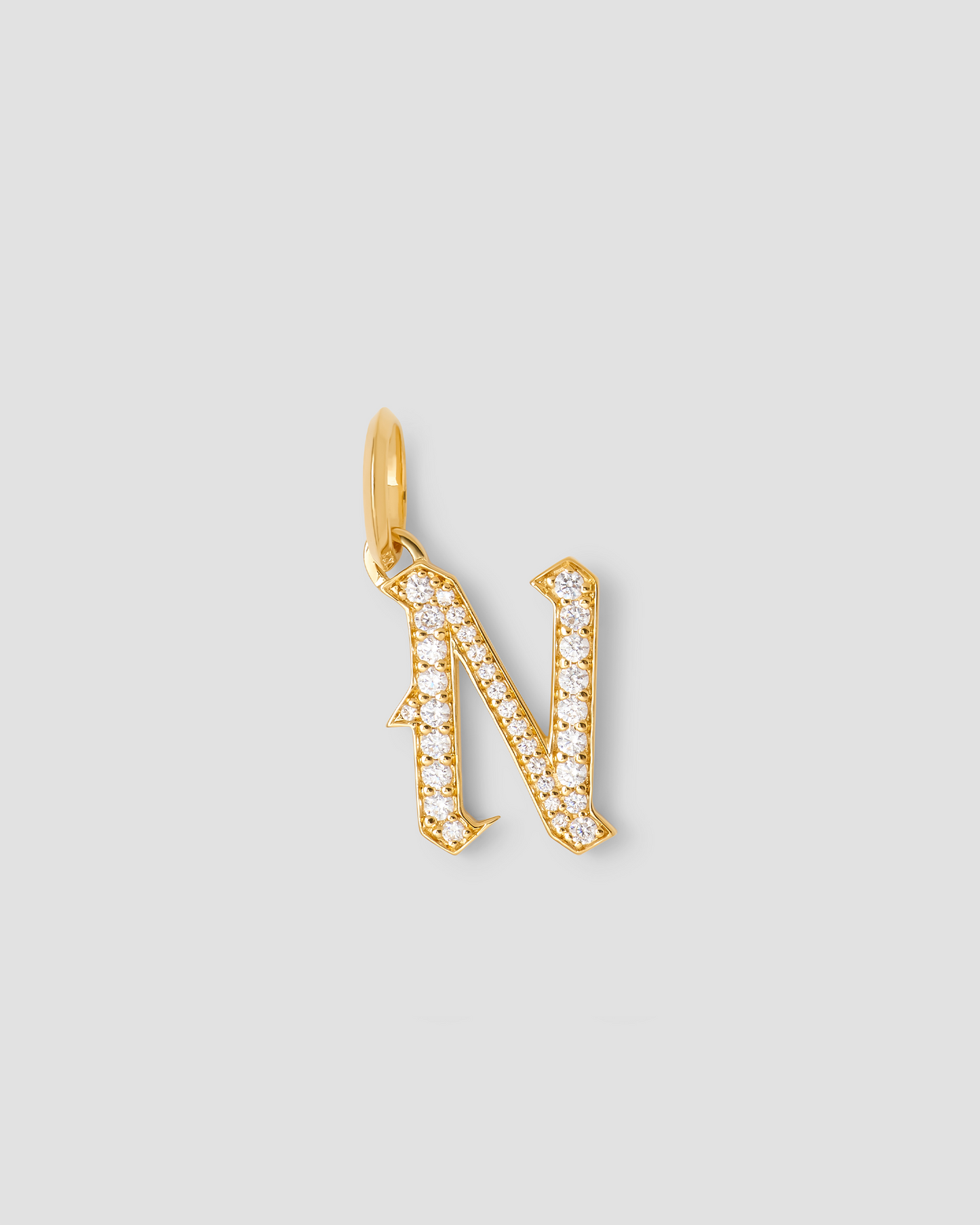 Capital Gothic Letter Charm with Pavé White Diamonds