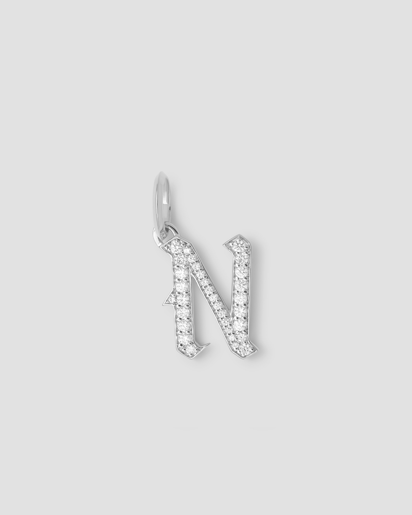 Capital Gothic Letter Charm with Pavé White Diamonds
