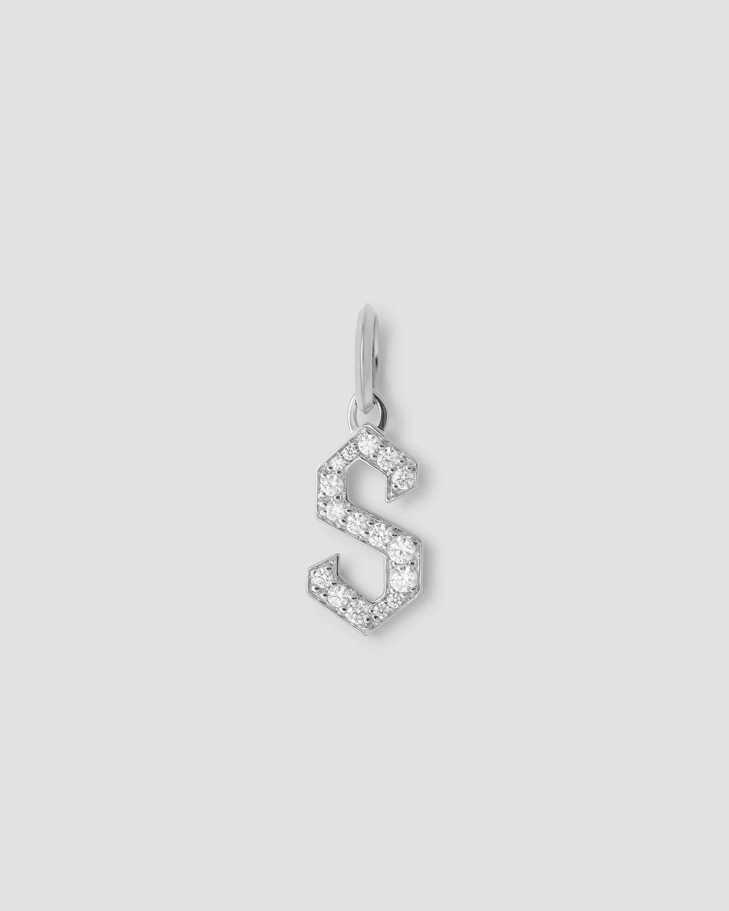 Capital Gothic Letter Charm with Pavé White Diamonds