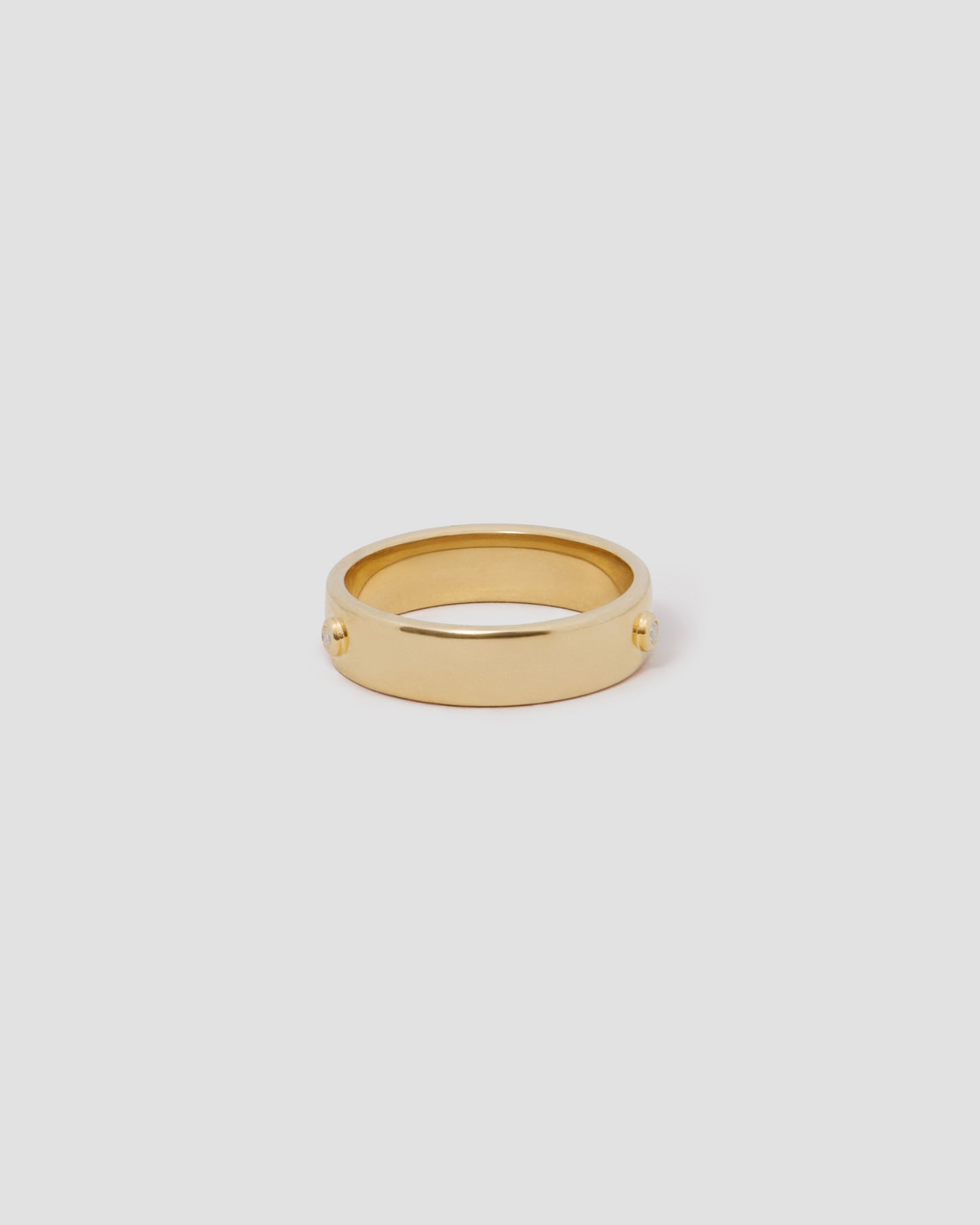 Skinny Family Gothic Ring with 2 White Diamonds in 18K Yellow Gold