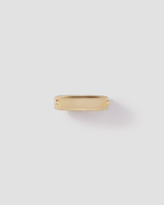 Skinny Family Gothic Ring with 2 White Diamonds in 18K Yellow Gold
