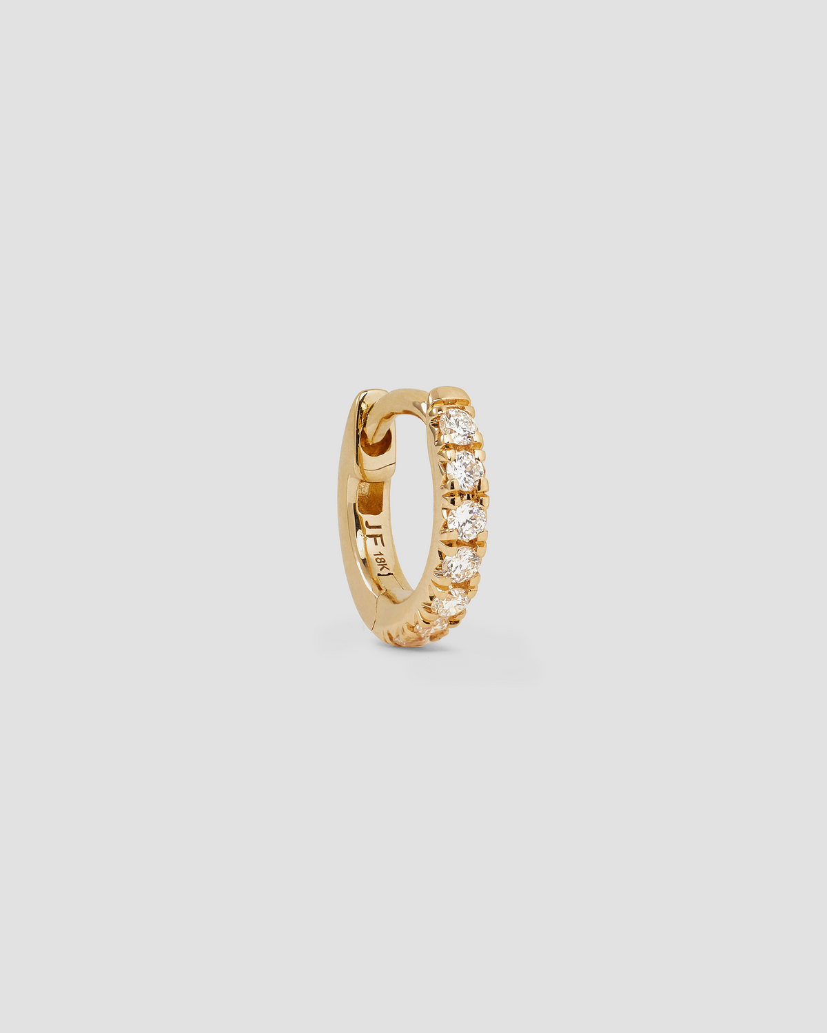 18K Essential Pavé Tiny Huggie gold earring - side view | diamond huggie earrings