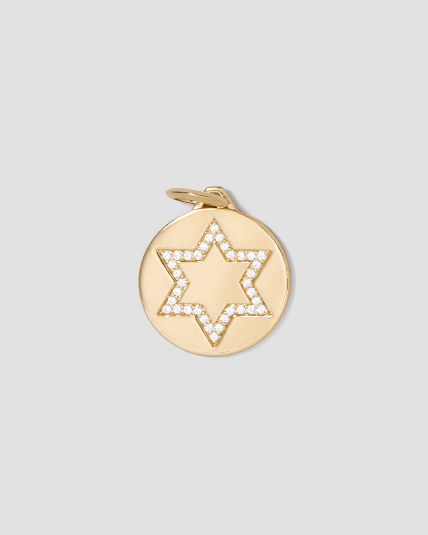 Star Of David Circle Charm in 18K Yellow Gold