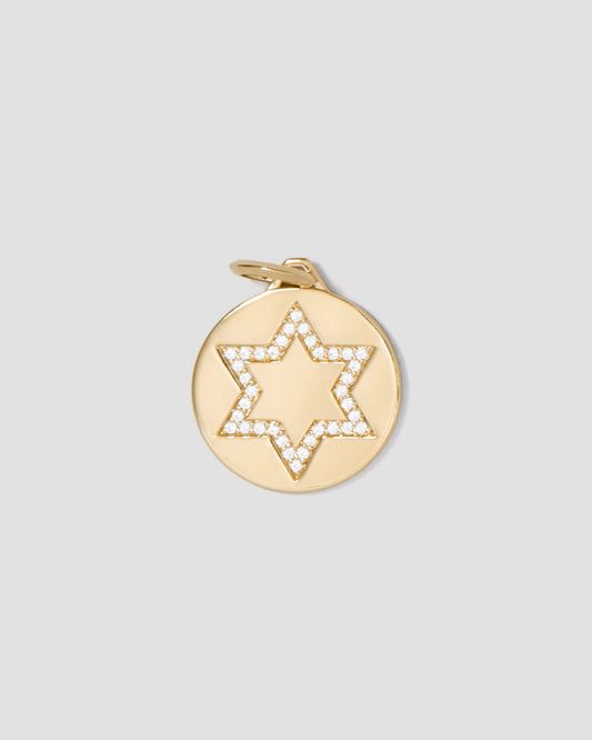 Star Of David Circle Charm in 18K Yellow Gold