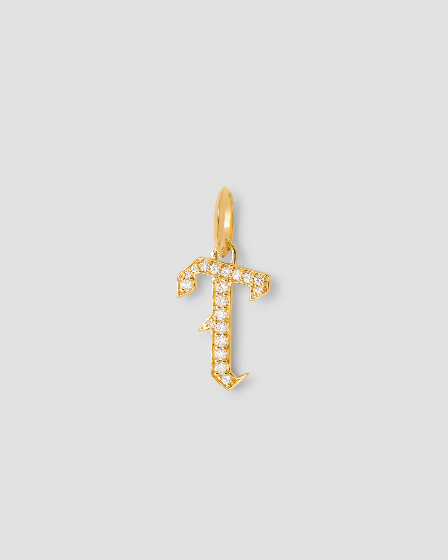 Capital Gothic Letter Charm with Pavé White Diamonds