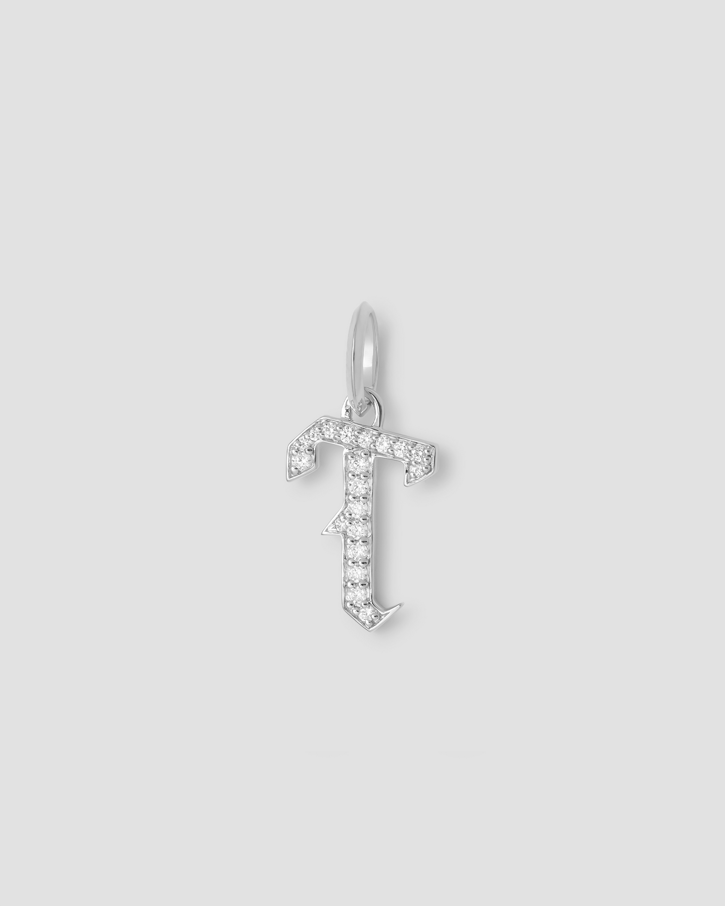 Capital Gothic Letter Charm with Pavé White Diamonds