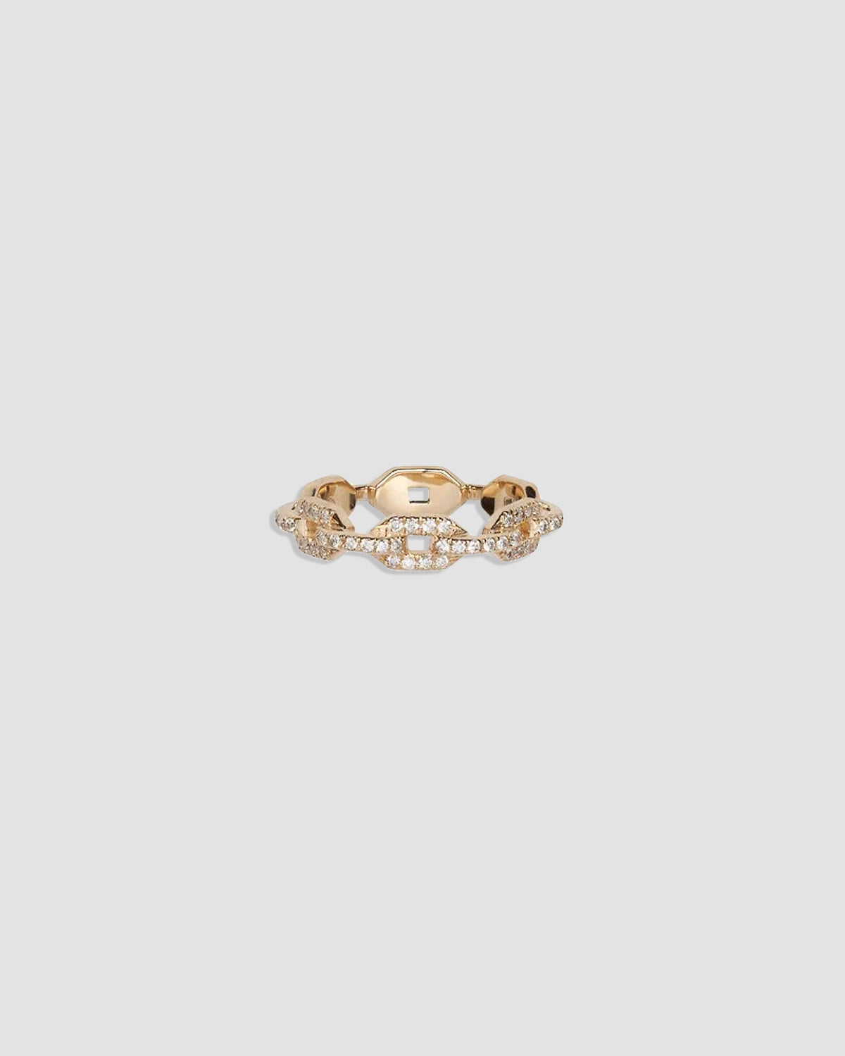 Skinny Flat Chain Link Ring with Pavé White Diamonds in 18k Yellow Gold