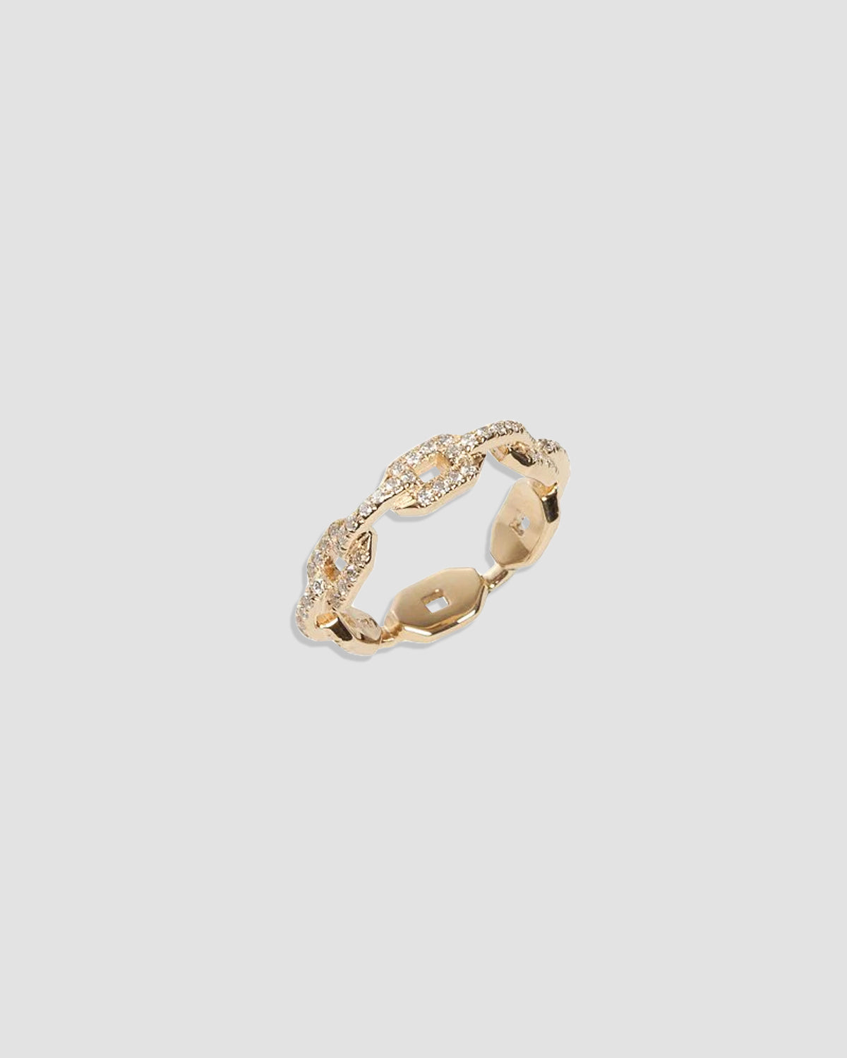 Skinny Flat Chain Link Ring with Pavé White Diamonds in 18k Yellow Gold